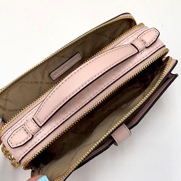 MICHAEL KORS JET SET ITEM MEDIUM DOUBLE ZIP PHONE XBODY LIGHT POWDER BLUSH MULTI - Picture 12 of 16